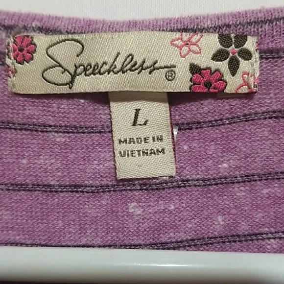Speechless Purple Striped Long Sleeve Tee with Heart Design SZ. L - Picture 4 of 10